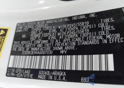 2010 Toyota Highlander Limited V6 из США, поврежденный, VIN 5TDYK3EH4AS007030